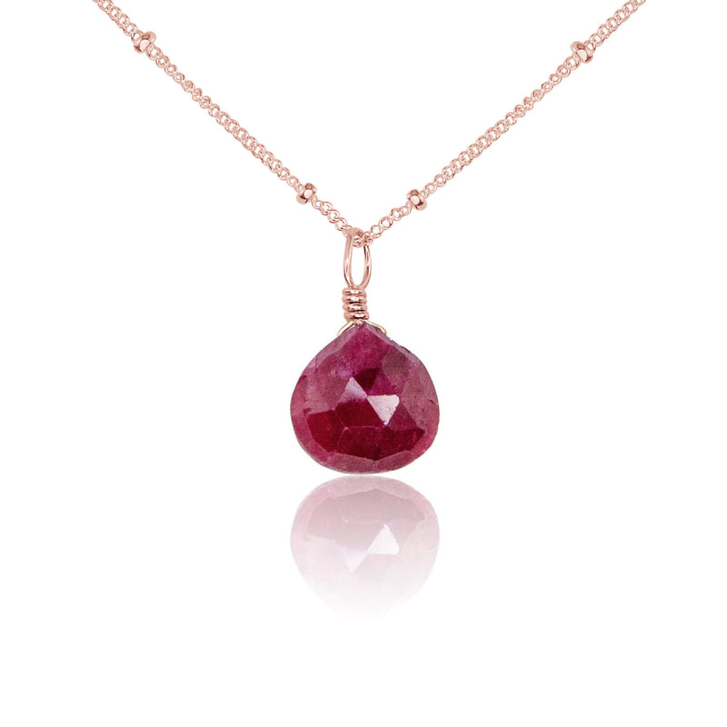 Teardrop Necklace - Ruby - 14K Rose Gold Fill Satellite - Luna Tide Handmade Jewellery