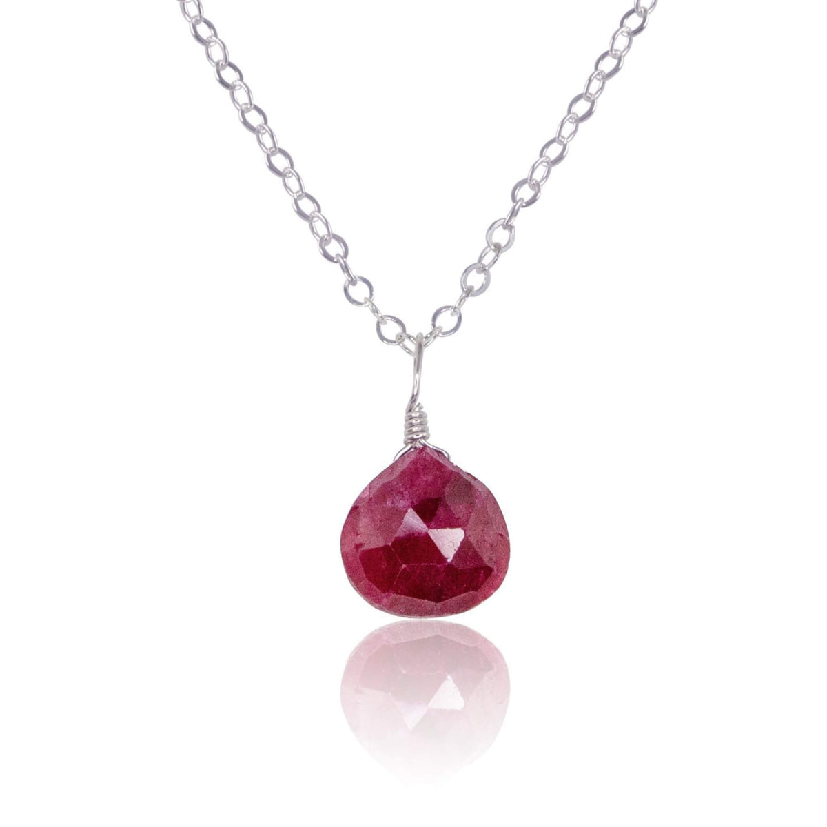 Teardrop Necklace - Ruby - Stainless Steel - Luna Tide Handmade Jewellery