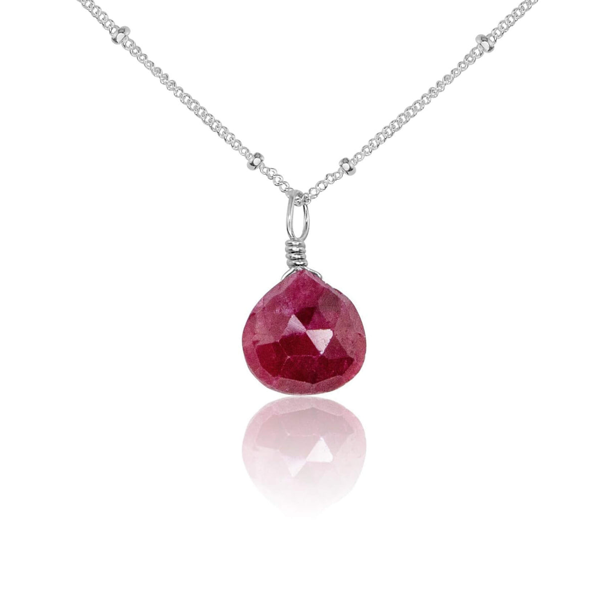 Teardrop Necklace - Ruby - Sterling Silver Satellite - Luna Tide Handmade Jewellery