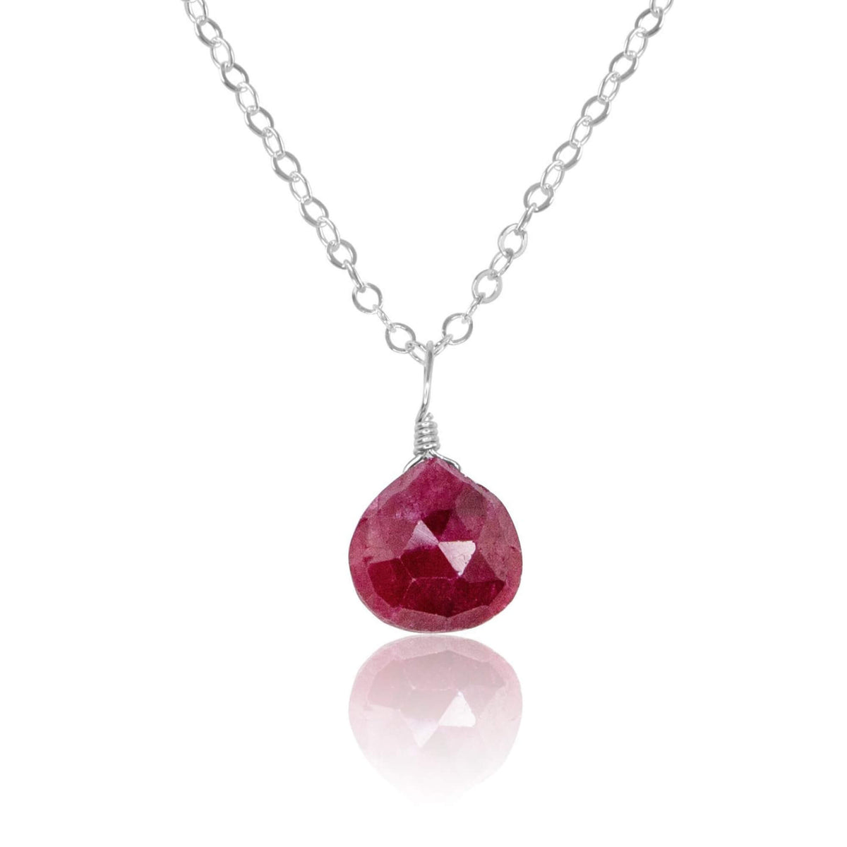 Teardrop Necklace - Ruby - Sterling Silver - Luna Tide Handmade Jewellery