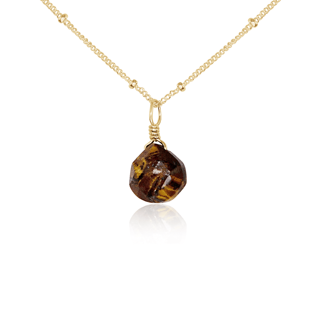 Teardrop Necklace - Tigers Eye - 14K Gold Fill Satellite - Luna Tide Handmade Jewellery