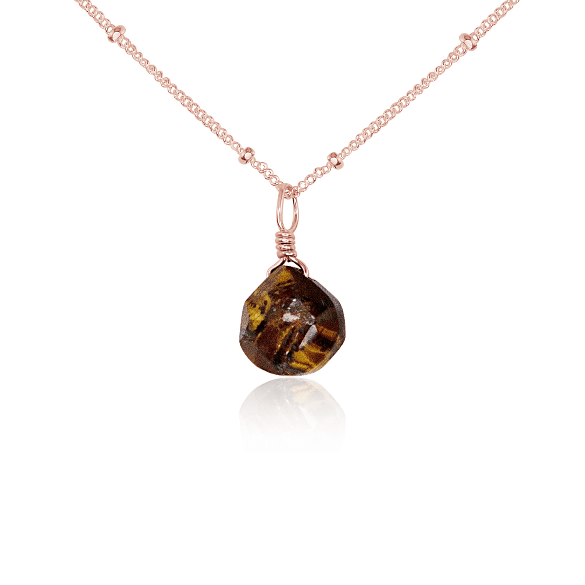 Teardrop Necklace - Tigers Eye - 14K Rose Gold Fill Satellite - Luna Tide Handmade Jewellery