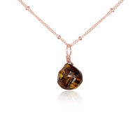 Teardrop Necklace - Tigers Eye - 14K Rose Gold Fill Satellite - Luna Tide Handmade Jewellery