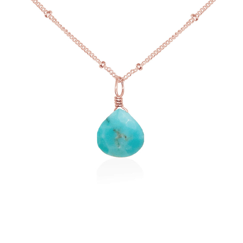 Teardrop Necklace - Turquoise - 14K Rose Gold Fill Satellite - Luna Tide Handmade Jewellery