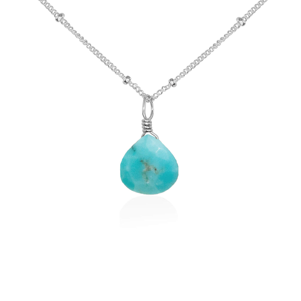 Teardrop Necklace - Turquoise - Sterling Silver Satellite - Luna Tide Handmade Jewellery