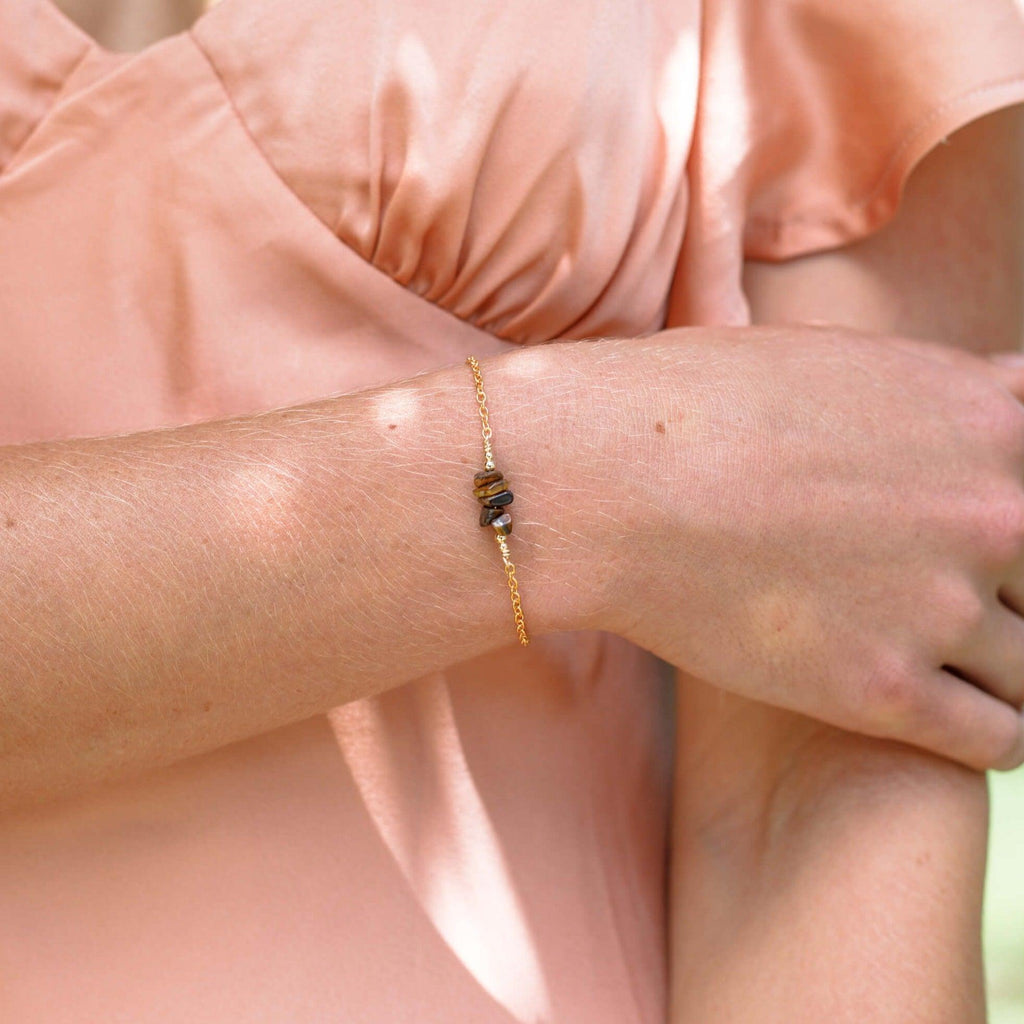 Tiger's Eye Chip Bead Bar Bracelet - Tiger's Eye Chip Bead Bar Bracelet - 14k Gold Fill - Luna Tide Handmade Crystal Jewellery