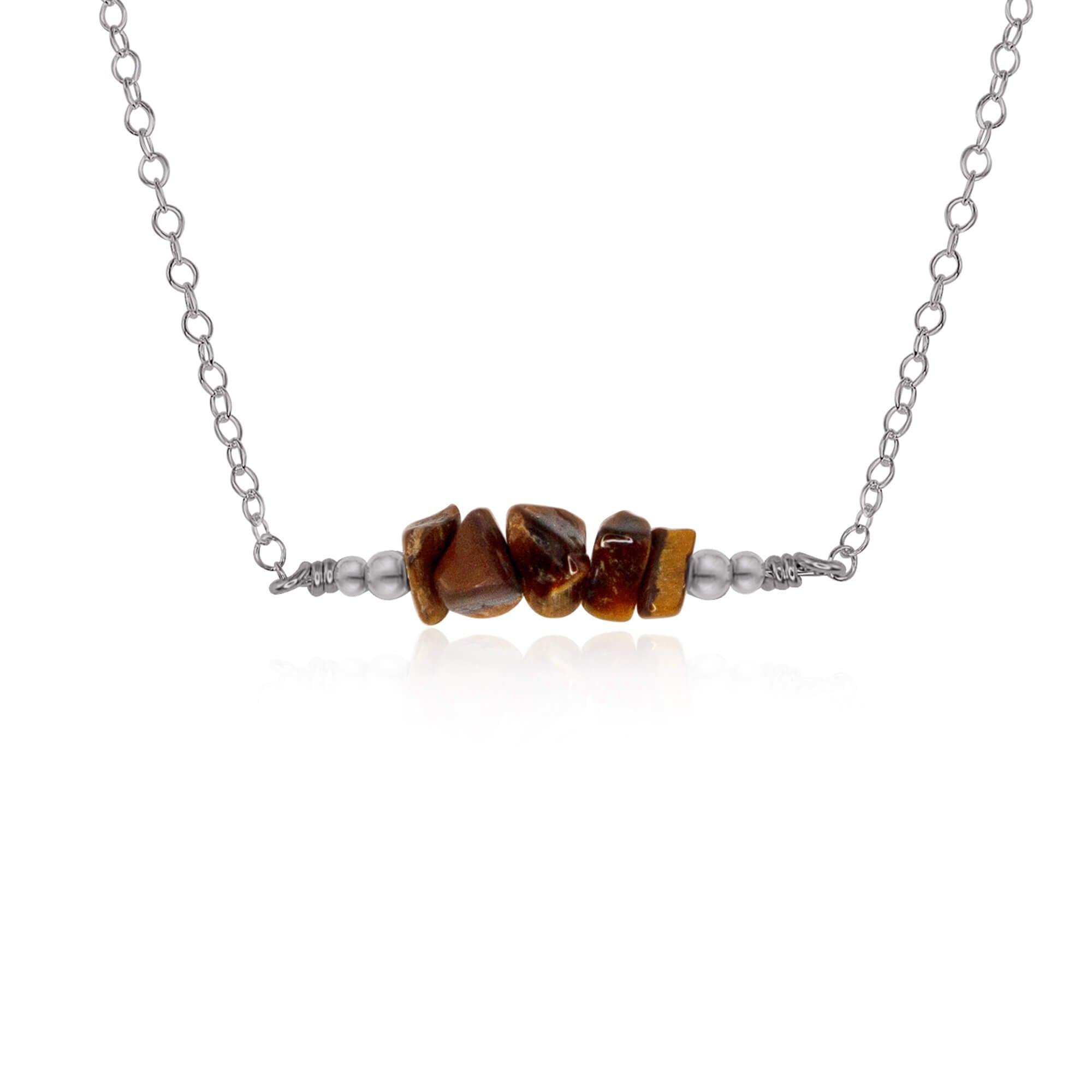 Tigers Eye Chip Bead Bar Necklace - Tigers Eye Chip Bead Bar Necklace - Stainless Steel - Luna Tide Handmade Crystal Jewellery