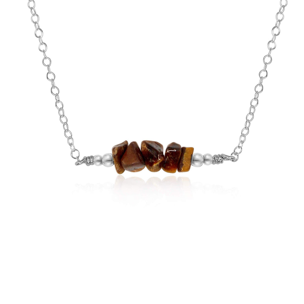 Tigers Eye Chip Bead Bar Necklace - Tigers Eye Chip Bead Bar Necklace - Sterling Silver - Luna Tide Handmade Crystal Jewellery