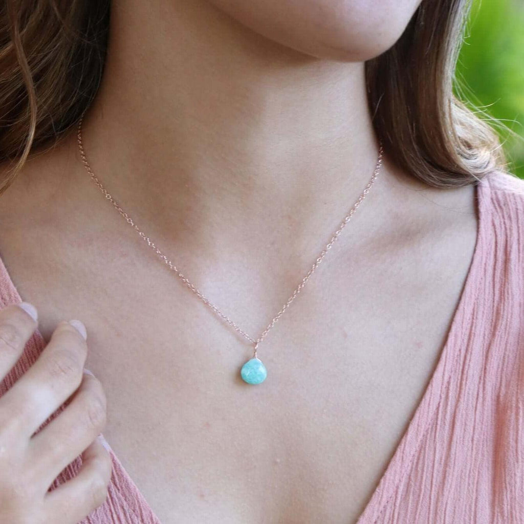 Tiny Amazonite Teardrop Necklace - Tiny Amazonite Teardrop Necklace - 14k Gold Fill / Cable - Luna Tide Handmade Crystal Jewellery