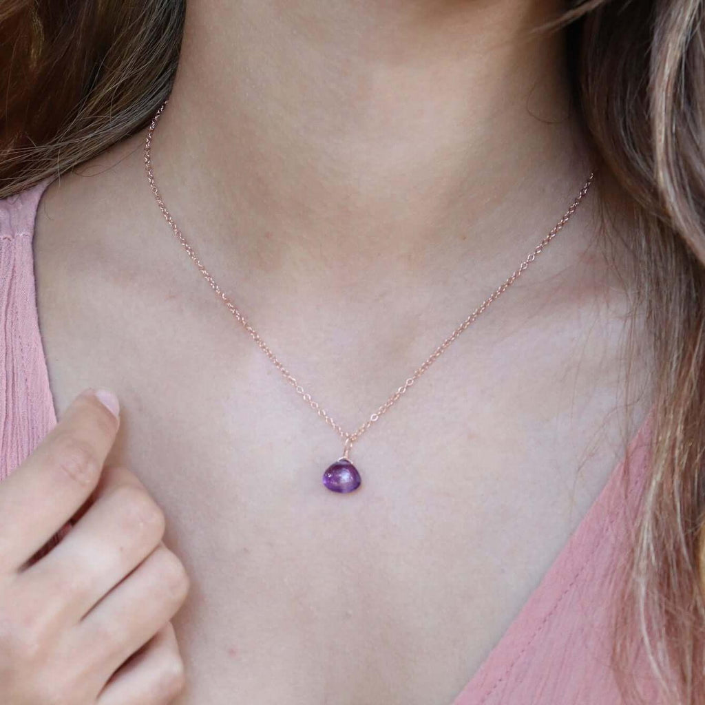 Tiny Amethyst Teardrop Crystal Necklace - Tiny Amethyst Teardrop Crystal Necklace - Sterling Silver / Cable - Luna Tide Handmade Crystal Jewellery