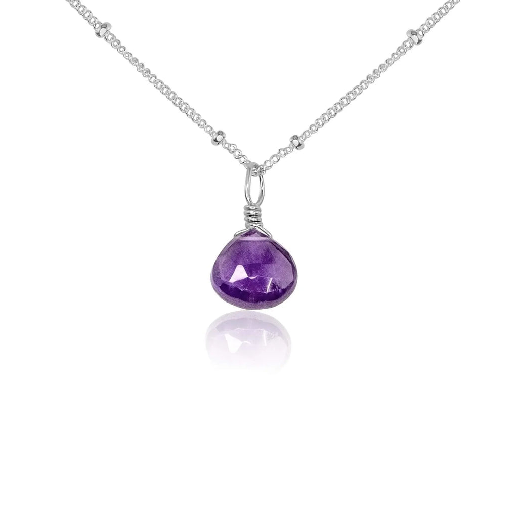 Tiny Amethyst Teardrop Crystal Necklace - Tiny Amethyst Teardrop Crystal Necklace - Sterling Silver / Satellite - Luna Tide Handmade Crystal Jewellery