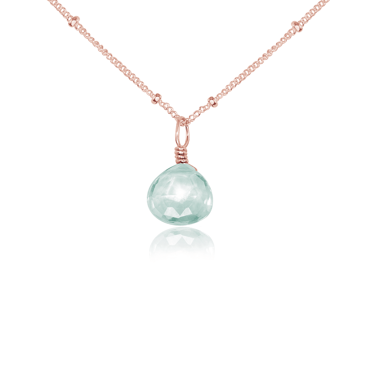 Tiny Aquamarine Teardrop Necklace - Tiny Aquamarine Teardrop Necklace - 14k Rose Gold Fill / Satellite - Luna Tide Handmade Crystal Jewellery