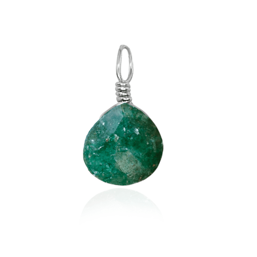 Tiny Aventurine Teardrop Gemstone Pendant - Tiny Aventurine Teardrop Gemstone Pendant - Sterling Silver - Luna Tide Handmade Crystal Jewellery