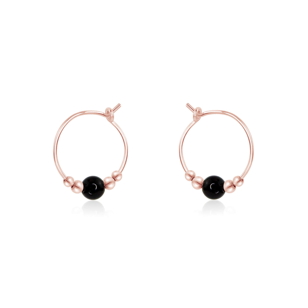 Tiny Bead Hoops - Black Onyx - 14K Rose Gold Fill - Luna Tide Handmade Jewellery