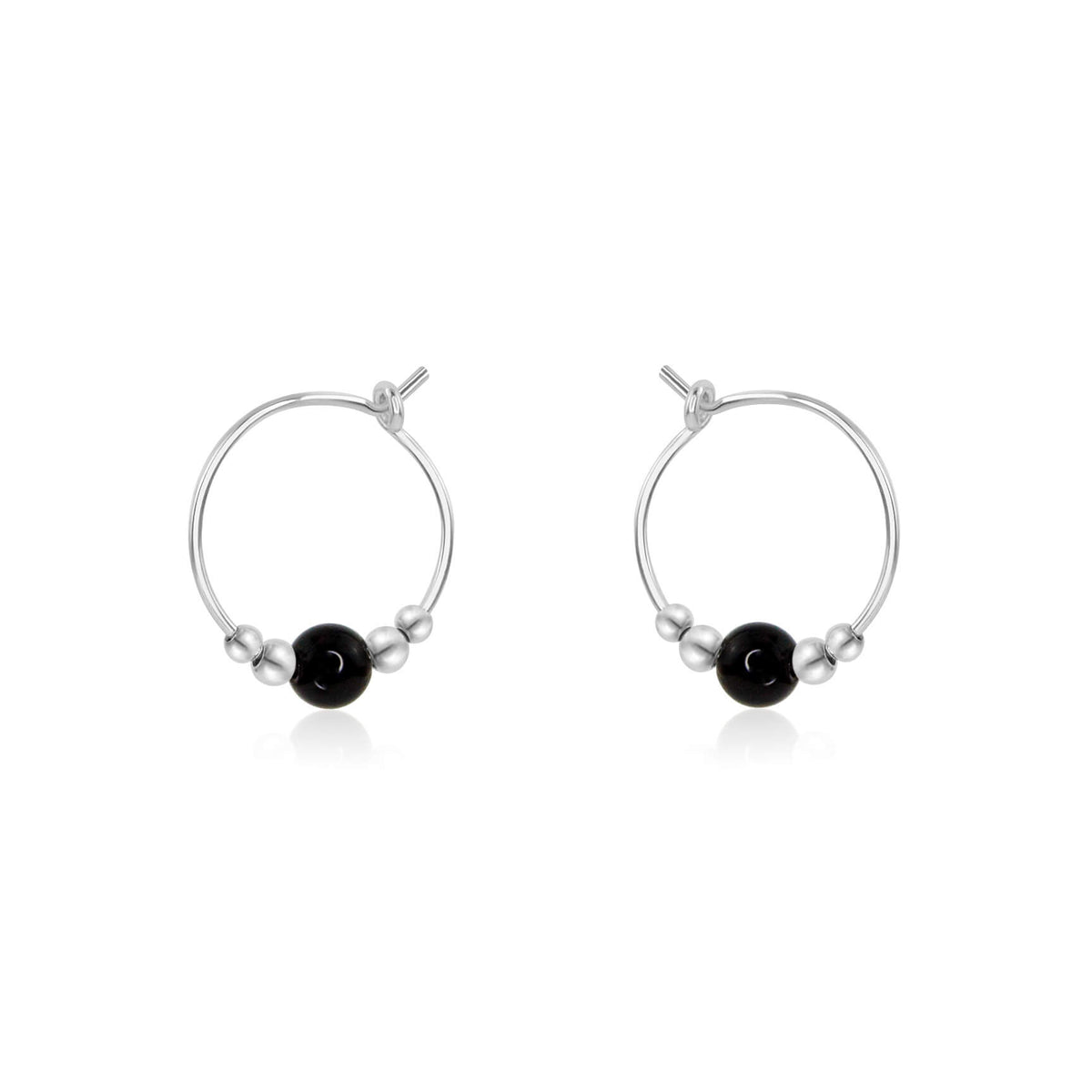 Tiny Bead Hoops - Black Onyx - Sterling Silver - Luna Tide Handmade Jewellery