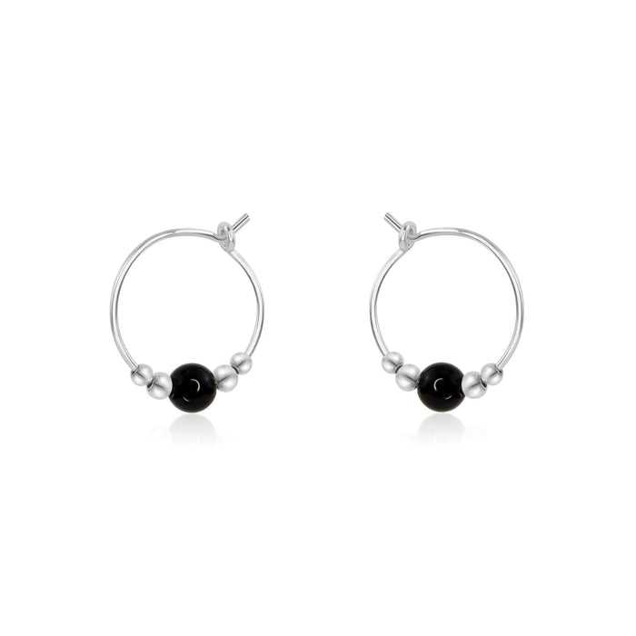 Tiny Bead Hoops - Black Onyx - Sterling Silver - Luna Tide Handmade Jewellery