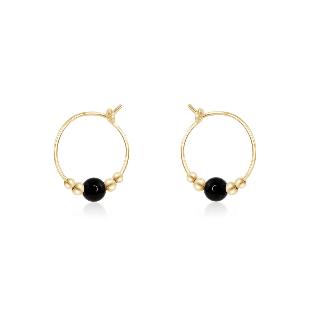 Tiny Bead Hoops - Black Tourmaline - 14K Gold Fill - Luna Tide Handmade Jewellery