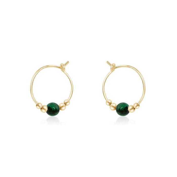 Tiny Bead Hoops - Emerald - 14K Gold Fill - Luna Tide Handmade Jewellery
