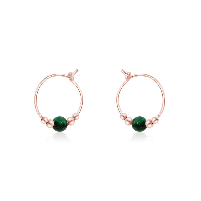 Tiny Bead Hoops - Emerald - 14K Rose Gold Fill - Luna Tide Handmade Jewellery