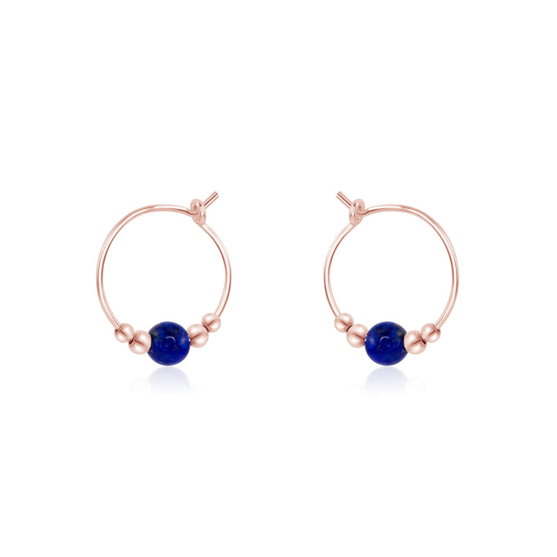 Tiny Bead Hoops - Lapis Lazuli - 14K Rose Gold Fill - Luna Tide Handmade Jewellery
