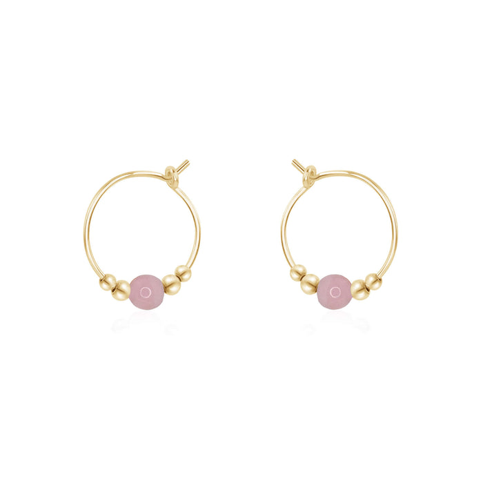 Tiny Bead Hoops - Pink Peruvian Opal - 14K Gold Fill - Luna Tide Handmade Jewellery