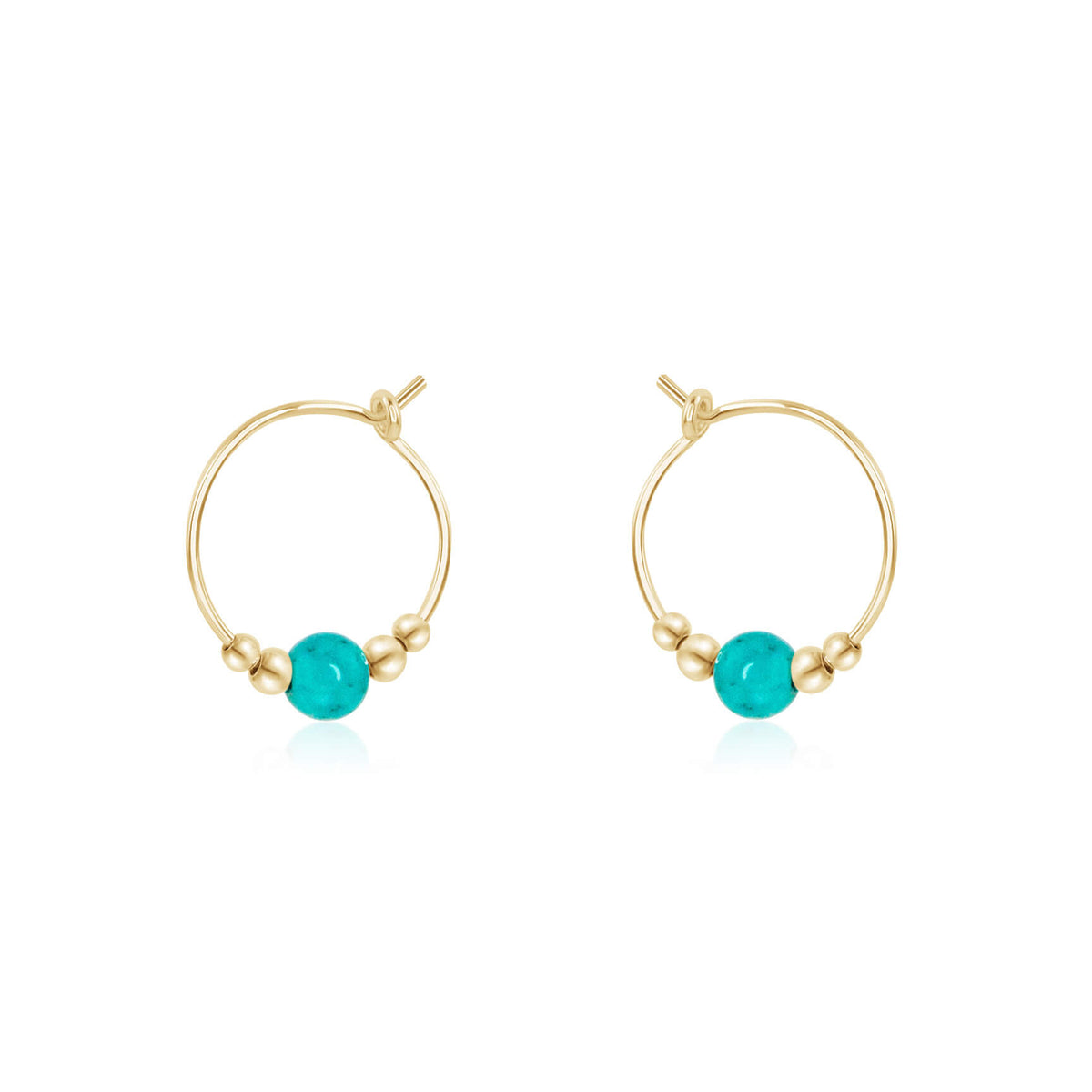 Tiny Bead Hoops - Turquoise - 14K Gold Fill - Luna Tide Handmade Jewellery