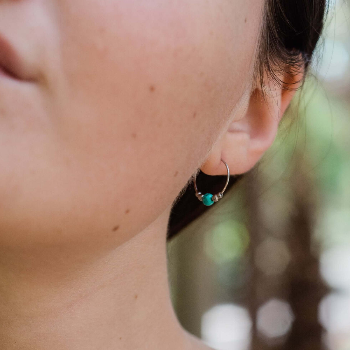 Tiny Bead Hoops - Turquoise - Stainless Steel - Luna Tide Handmade Jewellery