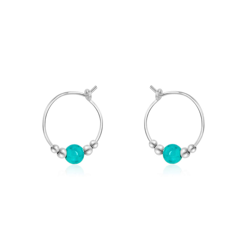 Tiny Bead Hoops - Turquoise - Sterling Silver - Luna Tide Handmade Jewellery