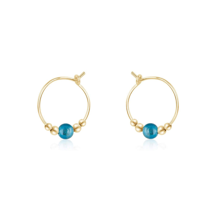 Tiny Blue Apatite Bead Hoop Earrings - Tiny Blue Apatite Bead Hoop Earrings - 14k Gold Fill - Luna Tide Handmade Crystal Jewellery