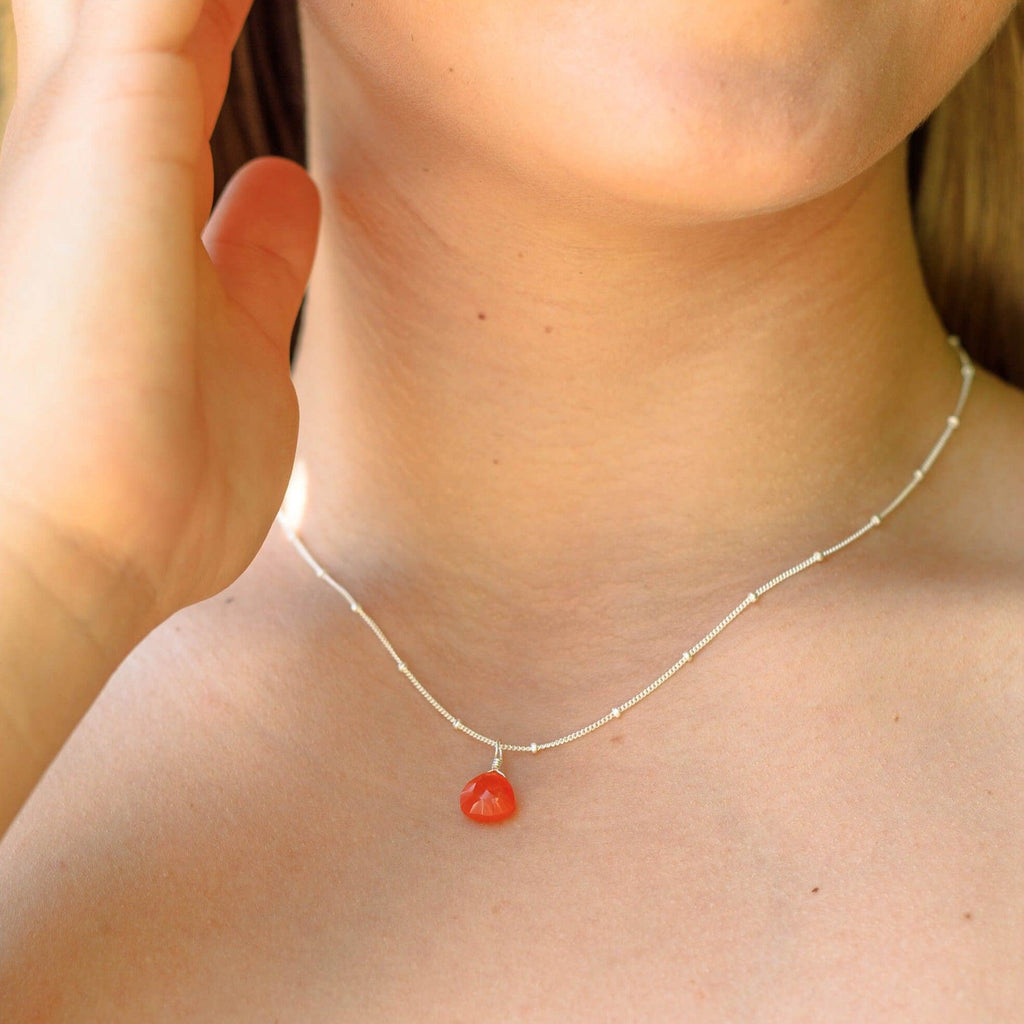 Tiny Carnelian Teardrop Crystal Necklace - Tiny Carnelian Teardrop Crystal Necklace - 14k Gold Fill / Cable - Luna Tide Handmade Crystal Jewellery