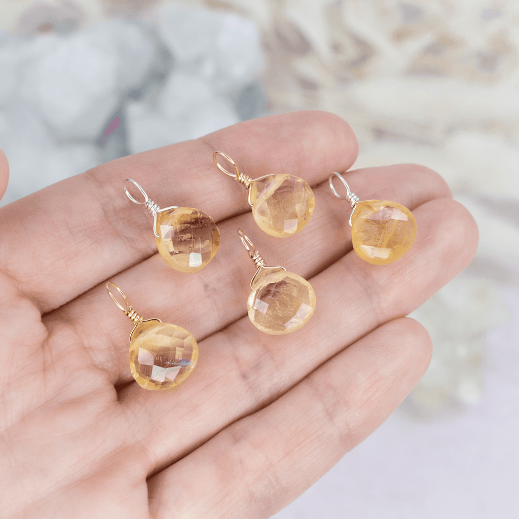 Tiny Citrine Teardrop Gemstone Pendant - Tiny Citrine Teardrop Gemstone Pendant - 14k Gold Fill - Luna Tide Handmade Crystal Jewellery