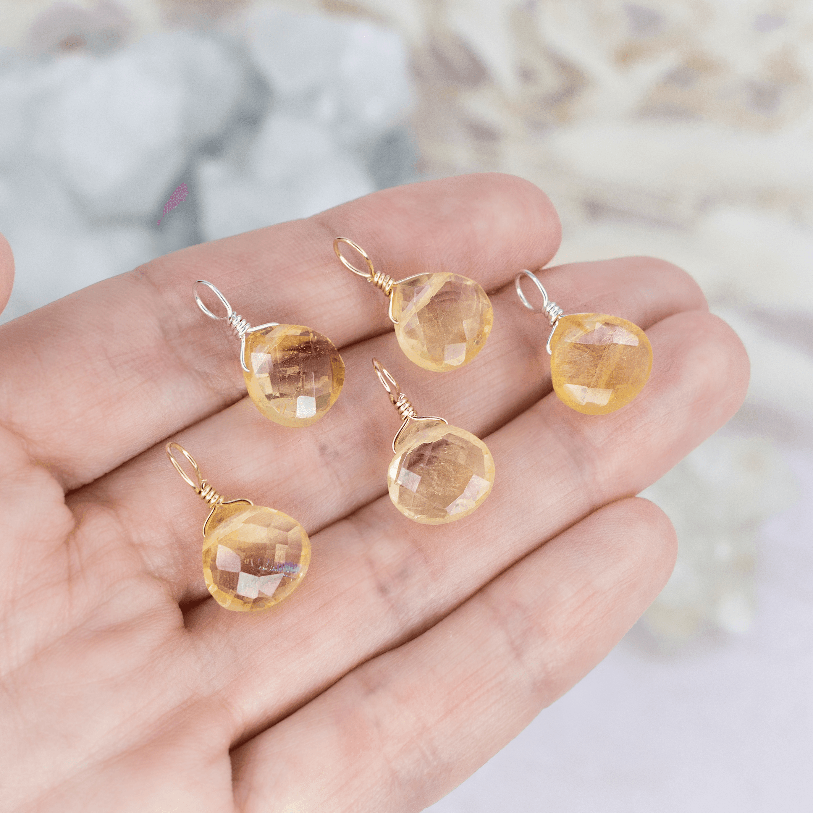 Tiny Citrine Teardrop Gemstone Pendant - Tiny Citrine Teardrop Gemstone Pendant - 14k Gold Fill - Luna Tide Handmade Crystal Jewellery