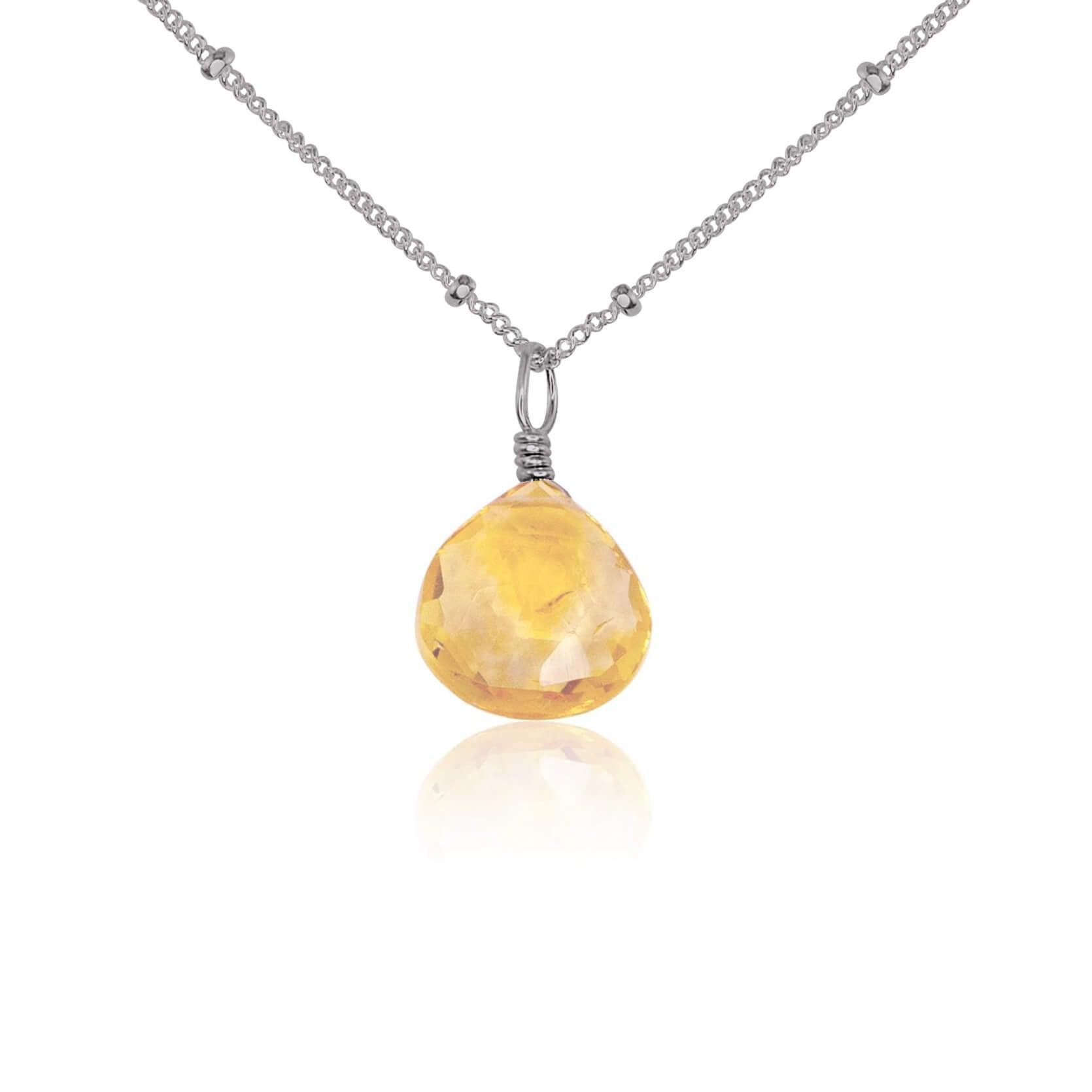 Tiny Citrine Teardrop Crystal Necklace - Tiny Citrine Teardrop Crystal Necklace - Stainless Steel / Satellite - Luna Tide Handmade Crystal Jewellery