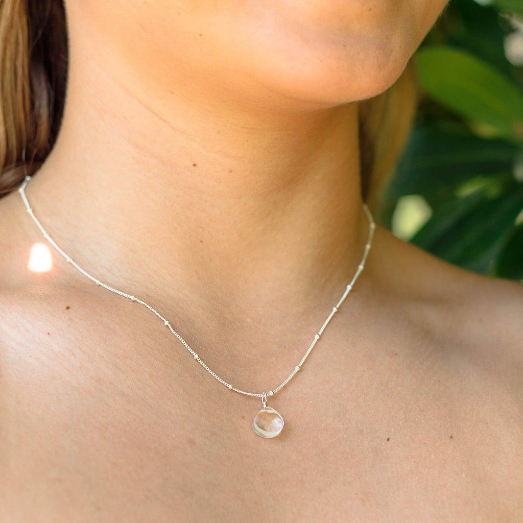 Tiny Crystal Quartz Teardrop Necklace - Tiny Crystal Quartz Teardrop Necklace - Sterling Silver / Cable - Luna Tide Handmade Crystal Jewellery