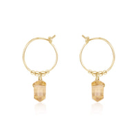 Tiny Double Terminated Crystal Hoop Dangle Earrings - Citrine - 14K Gold Fill - Luna Tide Handmade Jewellery