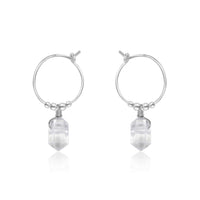 Tiny Double Terminated Crystal Hoop Dangle Earrings - Crystal Quartz - Sterling Silver - Luna Tide Handmade Jewellery
