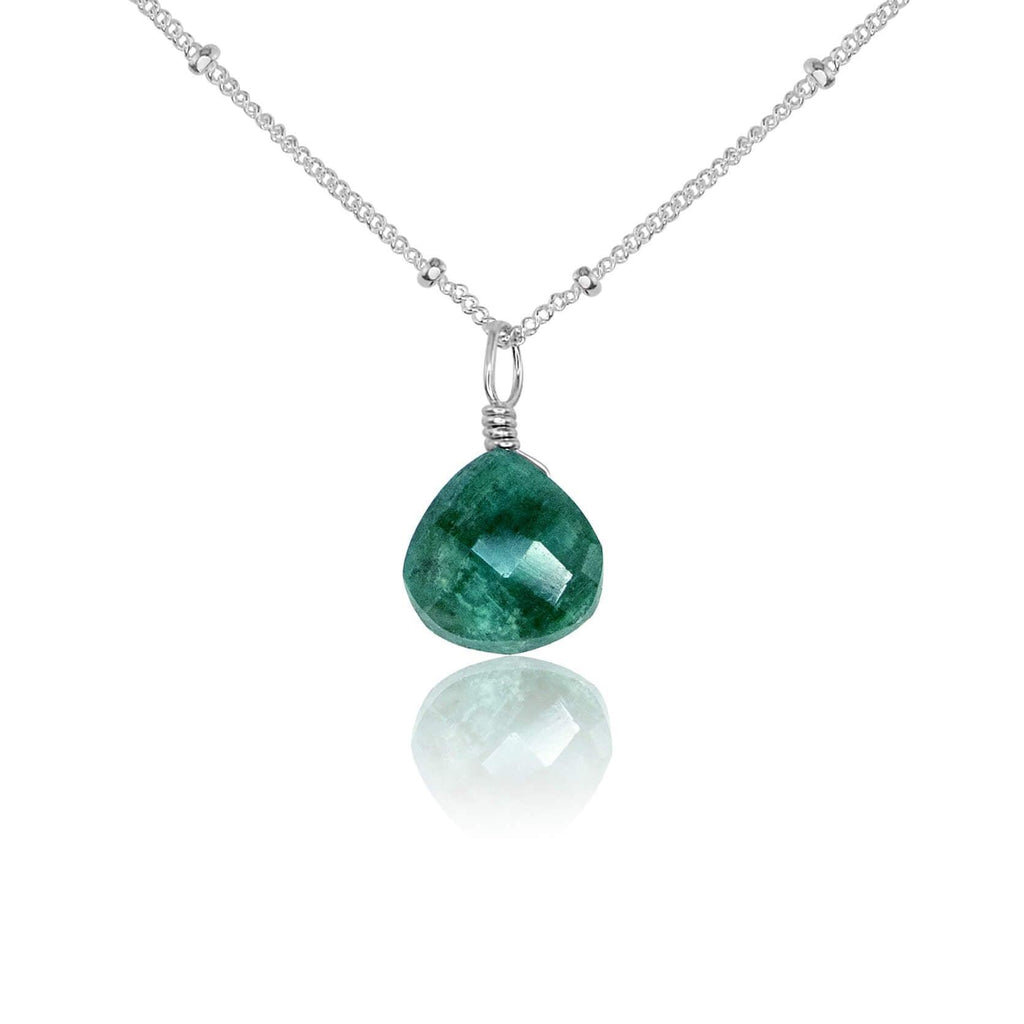 Tiny Emerald Teardrop Crystal Necklace - Tiny Emerald Teardrop Crystal Necklace - Sterling Silver / Satellite - Luna Tide Handmade Crystal Jewellery