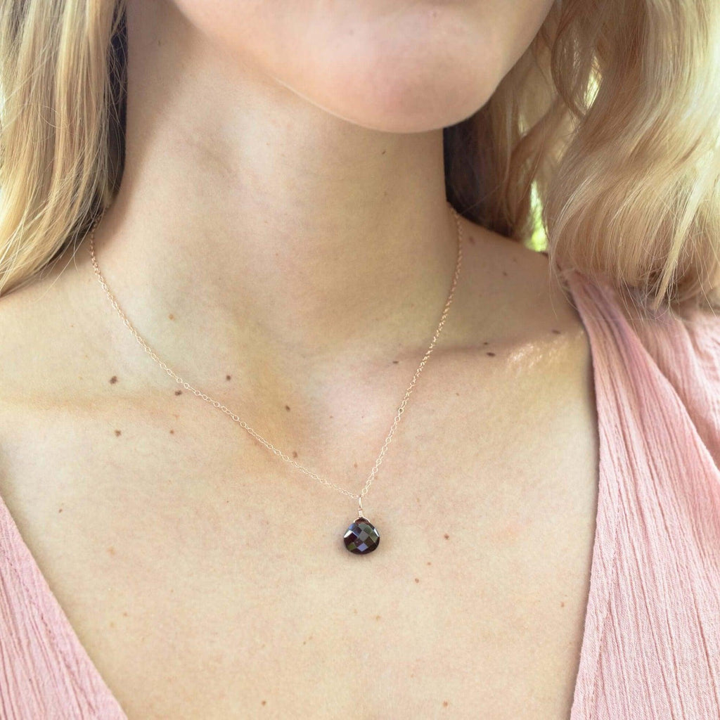 Tiny Garnet Teardrop Necklace - Tiny Garnet Teardrop Necklace - Sterling Silver / Cable - Luna Tide Handmade Crystal Jewellery