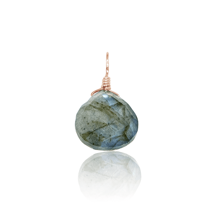 Tiny Labradorite Teardrop Gemstone Pendant - Tiny Labradorite Teardrop Gemstone Pendant - 14k Rose Gold Fill - Luna Tide Handmade Crystal Jewellery