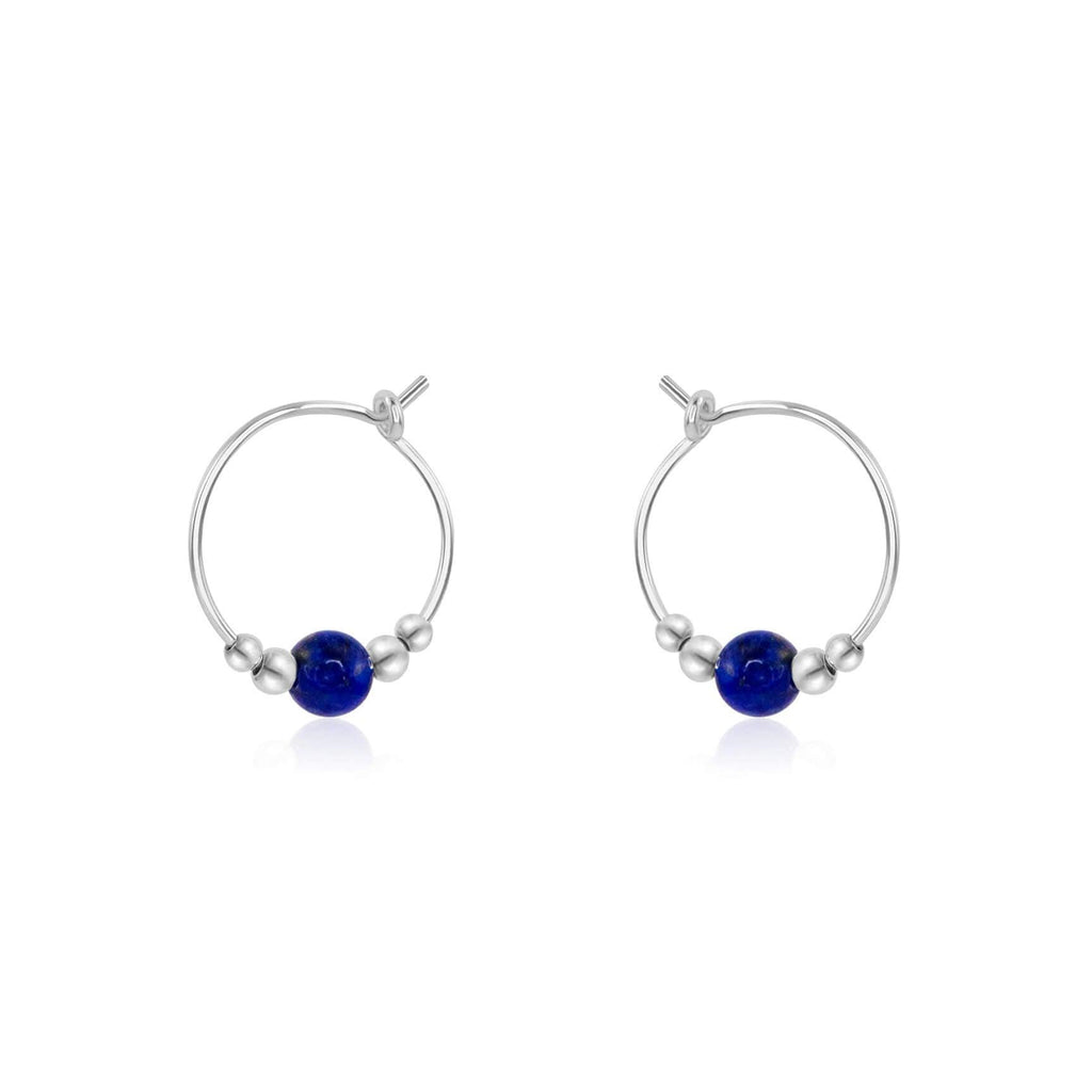 Tiny Lapis Lazuli Gemstone Bead Hoop Earrings - Tiny Lapis Lazuli Gemstone Bead Hoop Earrings - Sterling Silver - Luna Tide Handmade Crystal Jewellery