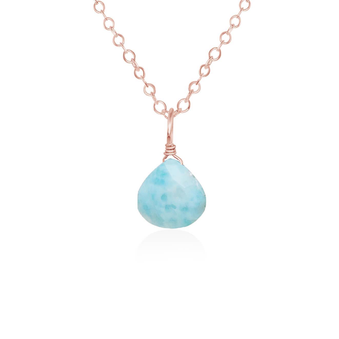 Tiny Larimar Teardrop Crystal Necklace - Tiny Larimar Teardrop Crystal Necklace - 14k Rose Gold Fill / Cable - Luna Tide Handmade Crystal Jewellery