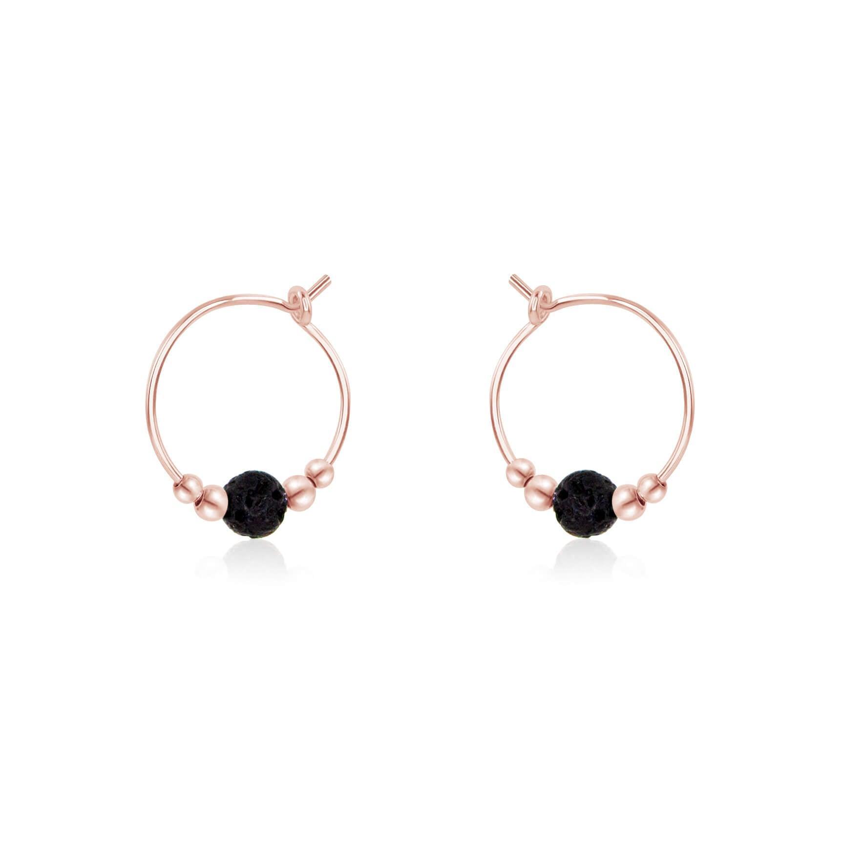 Tiny Lava Gemstone Bead Hoop Earrings - Tiny Lava Gemstone Bead Hoop Earrings - 14k Rose Gold Fill - Luna Tide Handmade Crystal Jewellery