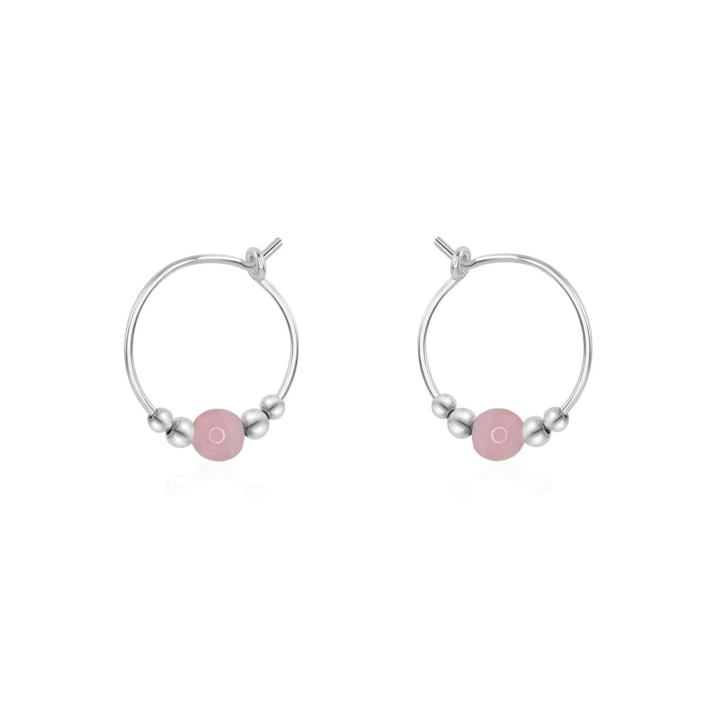 Tiny Pink Peruvian Opal Bead Hoop Earrings - Tiny Pink Peruvian Opal Bead Hoop Earrings - Sterling Silver - Luna Tide Handmade Crystal Jewellery