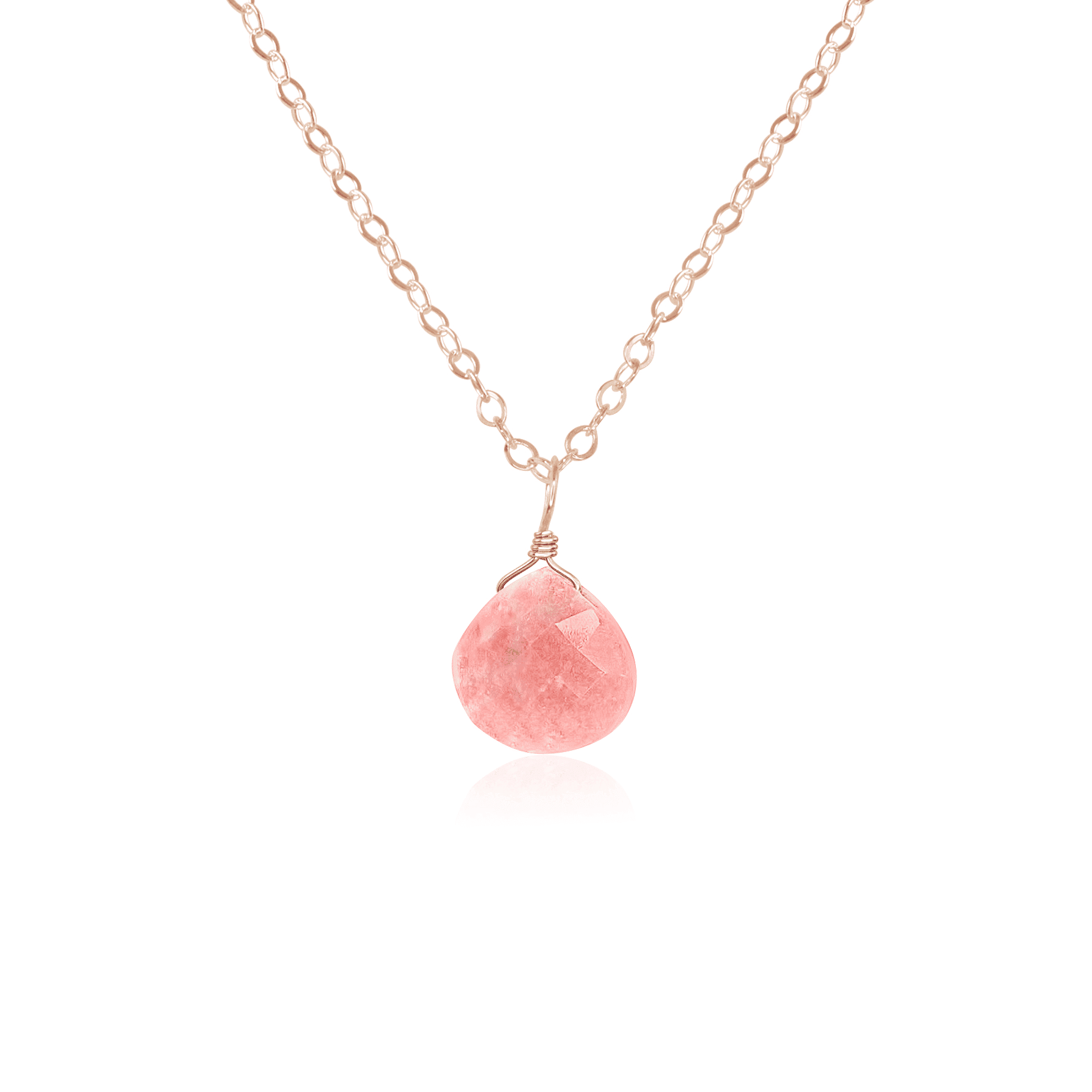 Tiny Pink Peruvian Opal Teardrop Necklace - Tiny Pink Peruvian Opal Teardrop Necklace - 14k Rose Gold Fill / Cable - Luna Tide Handmade Crystal Jewellery