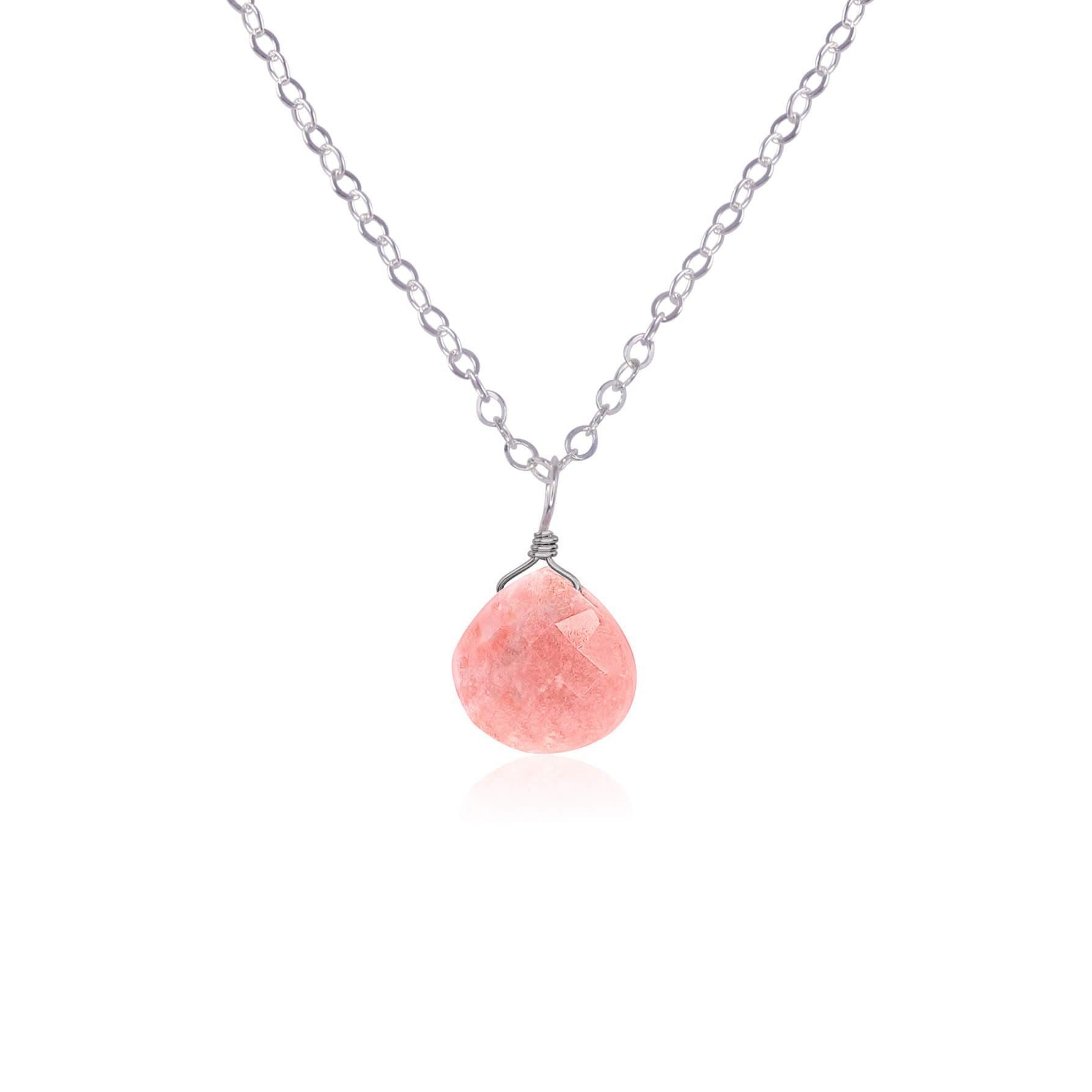 Tiny Pink Peruvian Opal Teardrop Necklace - Tiny Pink Peruvian Opal Teardrop Necklace - Stainless Steel / Cable - Luna Tide Handmade Crystal Jewellery