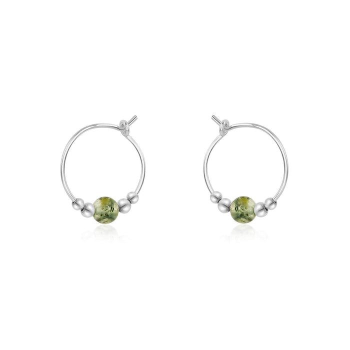 Tiny Prehnite Gemstone Bead Hoop Earrings - Tiny Prehnite Gemstone Bead Hoop Earrings - Sterling Silver - Luna Tide Handmade Crystal Jewellery
