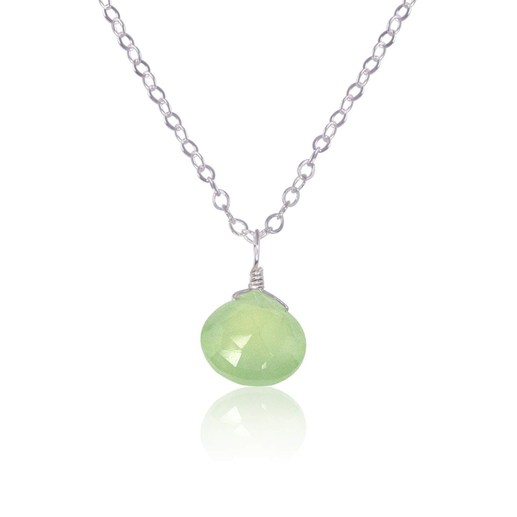 Tiny Prehnite Teardrop Crystal Necklace - Tiny Prehnite Teardrop Crystal Necklace - Stainless Steel / Cable - Luna Tide Handmade Crystal Jewellery
