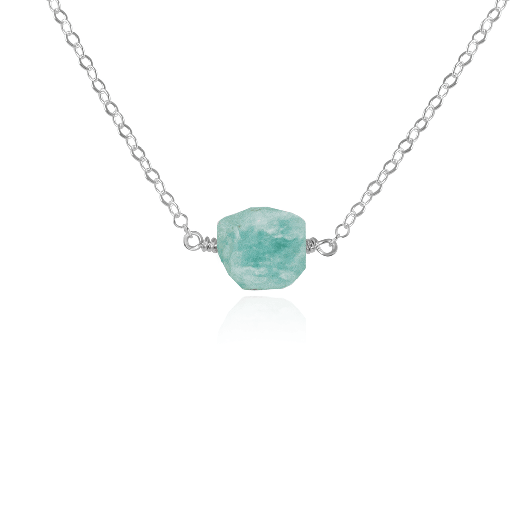 Tiny Raw Amazonite Crystal Nugget Necklace - Tiny Raw Amazonite Crystal Nugget Necklace - Sterling Silver - Luna Tide Handmade Crystal Jewellery
