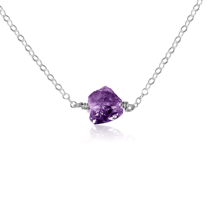 Tiny Raw Amethyst Crystal Nugget Necklace Sterling Silver