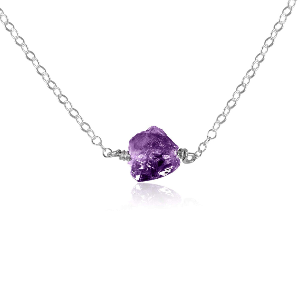 Tiny Raw Amethyst Crystal Nugget Necklace - Tiny Raw Amethyst Crystal Nugget Necklace - Sterling Silver - Luna Tide Handmade Crystal Jewellery